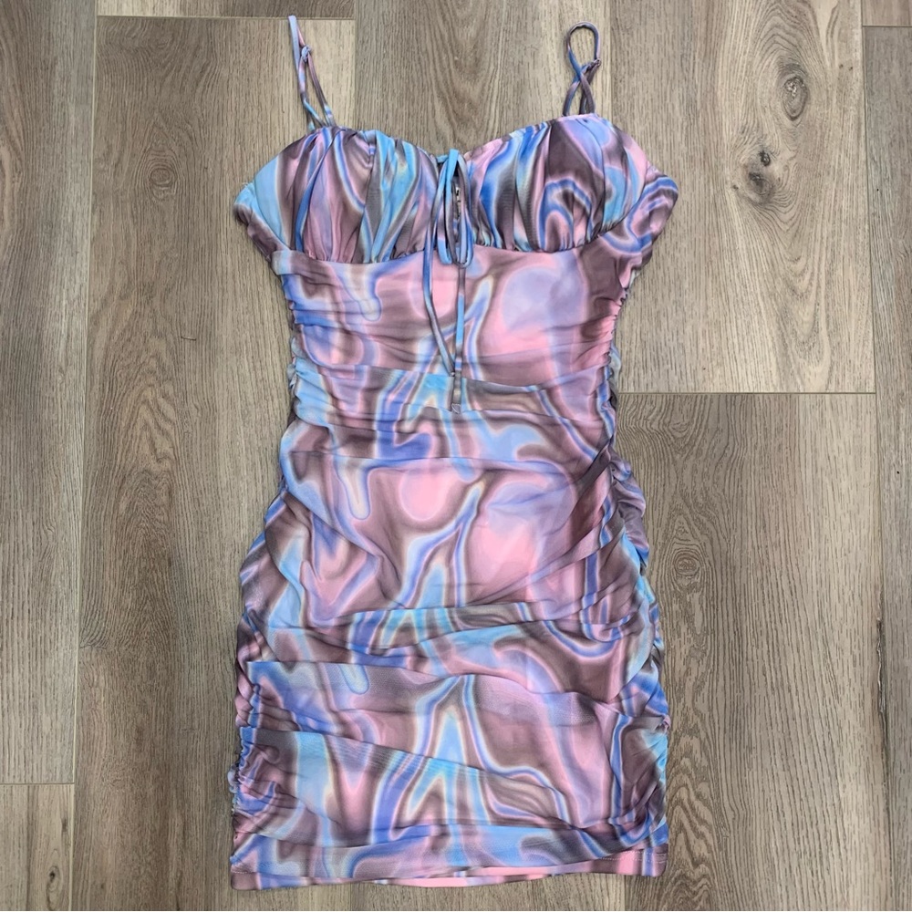 Privy Marbled Ruched Mini Dress